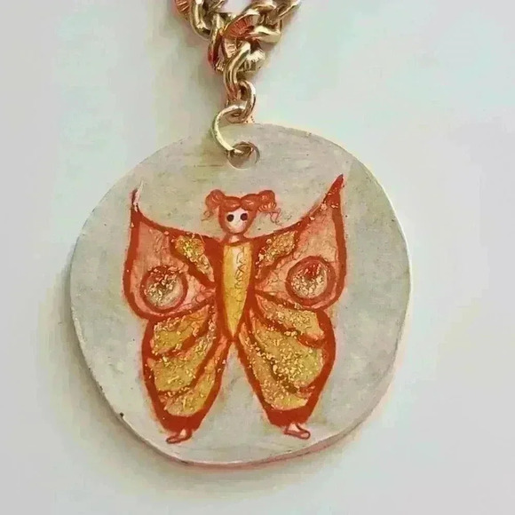 Cute butterfly girl pendant on a gold chain necklace ✦ unique handmade jewelry ✦ - Picture 5 of 12